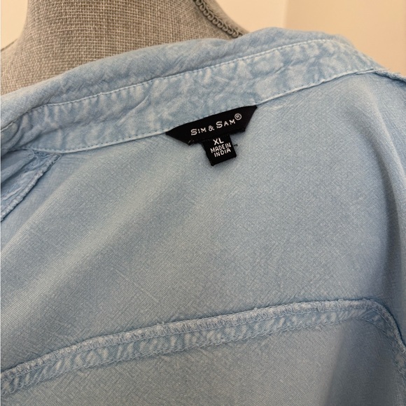 Light Blue Button-Up Women's Blouse - Picture 6 of 7